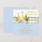 Blauw en gouden prins babyshower kaart (Voorkant / Achterkant)