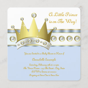 Blauw en gouden prins babyshower kaart