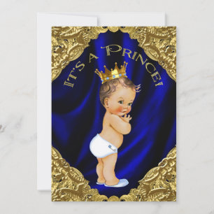 Blauw en gouden prins babyshower kaart