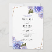 Blauw en gouden Roos Glitter Wedding Uitnodiging (Voorkant)