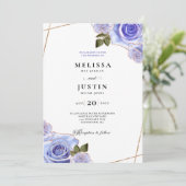 Blauw en gouden Roos Glitter Wedding Uitnodiging (Staand voorkant)