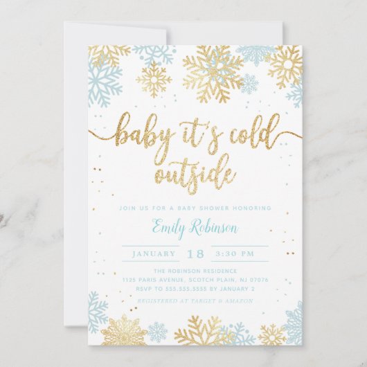 Blauw en gouden sneeuwvlok winterjongen Baby showe Kaart (Voorkant)