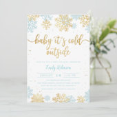 Blauw en gouden sneeuwvlok winterjongen Baby showe Kaart (Staand voorkant)
