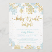 Blauw en gouden sneeuwvlok winterjongen Baby showe Kaart (Voorkant / Achterkant)