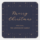 Blauw en gouden sterren Prettig kerstfeest Vierkante Sticker (Voorkant)