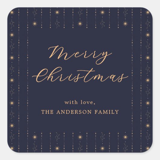 Blauw en gouden sterren Prettig kerstfeest Vierkante Sticker (Voorkant)