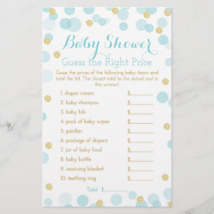 Blauw en gouden stippen Baby Shower Prijs Spel Flyer