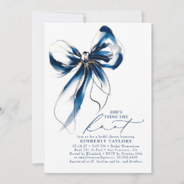 Blauw en gouden strik Elegante Whimsical Bruilofts Kaart