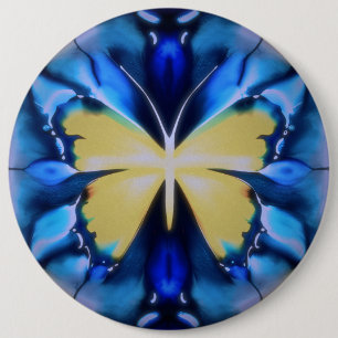 Blauw en gouden Tie Dye Vlinder Knop Ronde Button 6,0 Cm