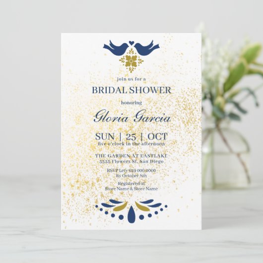 Blauw en gouden Tortelduifjes Mexicaans Vrijgezell Kaart (Staand voorkant)