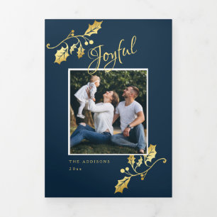 Blauw en Gouden Vakantie Trifold Kaart