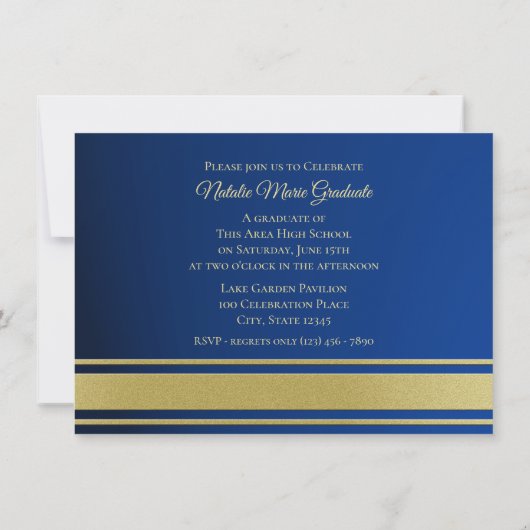 Blauw en Gouden Varsity 2019 Afstuderen Drie Foto Kaart (Achterkant)