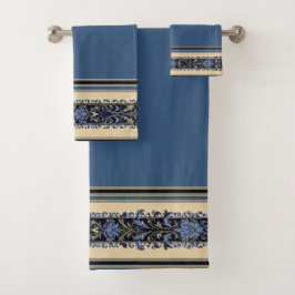 Blauw en gouden Victoriaanse rand Bad Handdoek