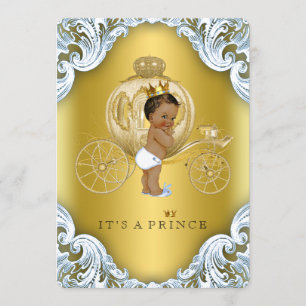Blauw en gouden wagen Etnische prins baby shower Kaart