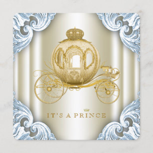 Blauw en gouden wagen Prins Baby Shower Kaart