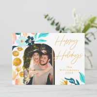 Blauw en gouden waterverf bloemen | 1 foto elegant