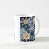 Blauw en gouden waterverf sneeuwvlok koffiemok (Voorkant rechts)