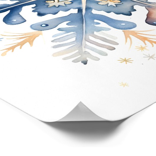 Blauw en gouden waterverf sneeuwvlok print (Hoek)