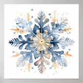 Blauw en gouden waterverf sneeuwvlok print (Voorkant)