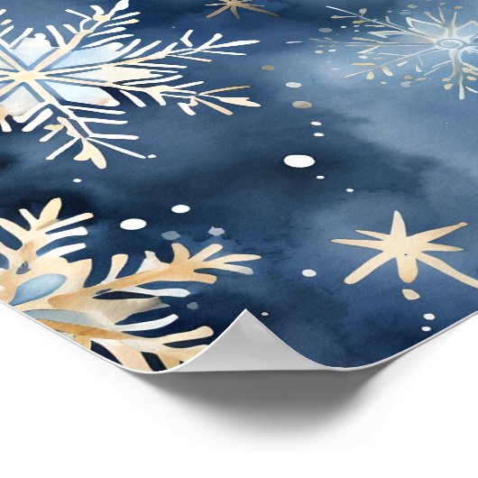 Blauw en gouden waterverf sneeuwvlok print (Hoek)