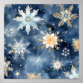 Blauw en gouden waterverf sneeuwvlok print (Voorkant)