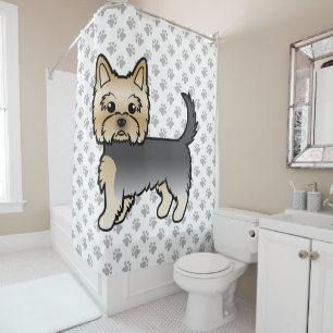 Blauw en gouden Yorkshire Terrier Cartoon hond en Douchegordijn
