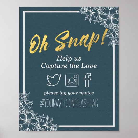 Blauw en goudflens Oh onverwacht hashtag Weddensch Poster (Voorkant)