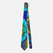 Blauw en goudfloraal abstract stropdas (Voorkant)
