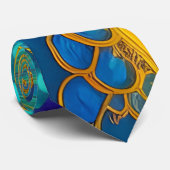 Blauw en goudfloraal abstract stropdas (Opgerold)