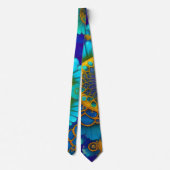 Blauw en goudfloraal abstract stropdas (Achterkant)