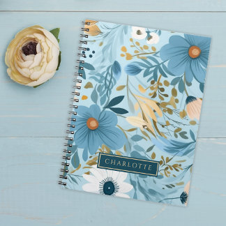 Blauw- en goudFloral Notitieboek