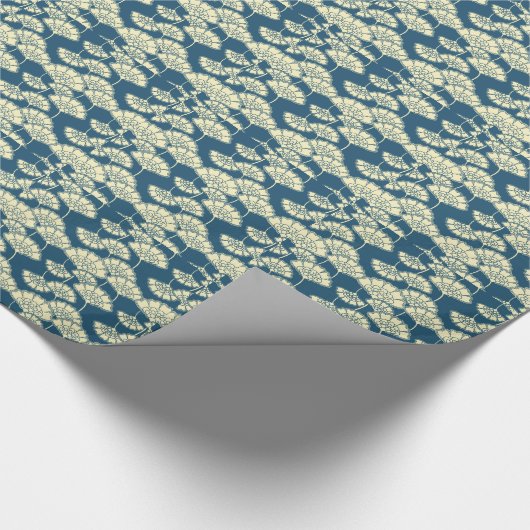 Blauw en goudfolie Japans patroon Cadeaupapier (Hoek)