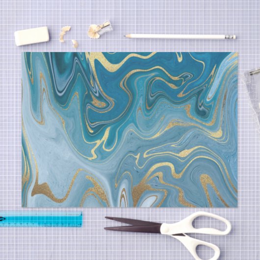 Blauw- en goudgatpatroon 5 tissuepapier (Craft)