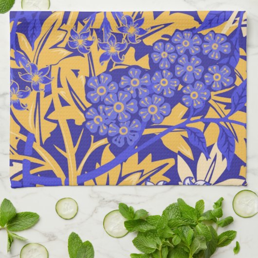 Blauw en goudgeel voor sierdoeleinden theedoek (Gevouwen)