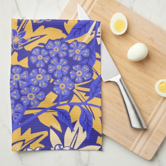 Blauw en goudgeel voor sierdoeleinden theedoek (Quarter Fold)