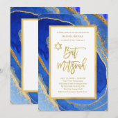  blauw en goudgeode | Bat Mitzvah Kaart (Voorkant / Achterkant)