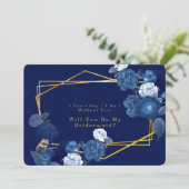 Blauw en goudgeometrisch ben je mijn Bridesmaid Kaart (Staand voorkant)