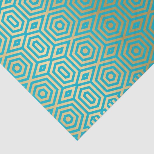 Blauw en goudgeometrisch patroon tissuepapier (Detail)