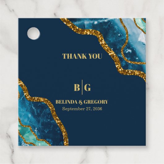 Blauw- en goudgetijden Glitter Wedding Bedankjes Labels (Voorkant)