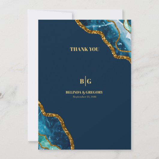 Blauw- en goudgetijden Glitter Wedding Bedankkaart (Voorkant)