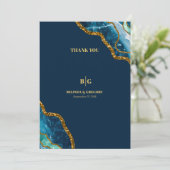 Blauw- en goudgetijden Glitter Wedding Bedankkaart (Staand voorkant)