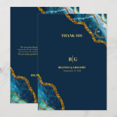 Blauw- en goudgetijden Glitter Wedding Bedankkaart (Voorkant / Achterkant)