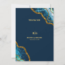 Blauw- en goudgetijden Glitter Wedding Bedankkaart