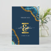 Blauw- en goudgetijden Glitter Wedding Bedankkaart (Staand voorkant)