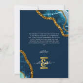 Blauw- en goudgetijden Glitter Wedding Bedankkaart (Achterkant)