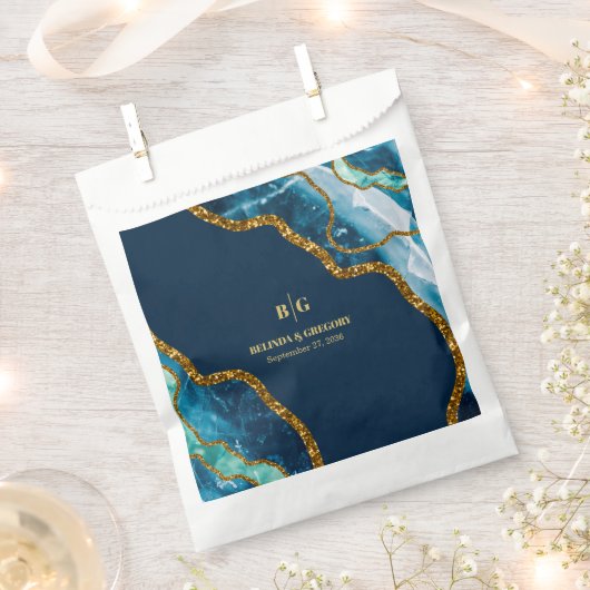 Blauw- en goudgetijden Glitter Wedding Bedankzakje (Geknipt)