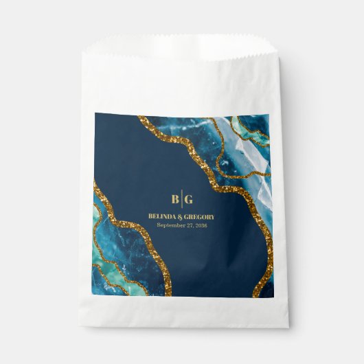 Blauw- en goudgetijden Glitter Wedding Bedankzakje (Voorkant)