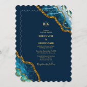 Blauw- en goudgetijden Glitter Wedding Kaart (Voorkant / Achterkant)