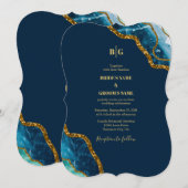 Blauw- en goudgetijden Glitter Wedding Kaart (Voorkant / Achterkant)