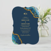 Blauw- en goudgetijden Glitter Wedding Kaart (Staand voorkant)